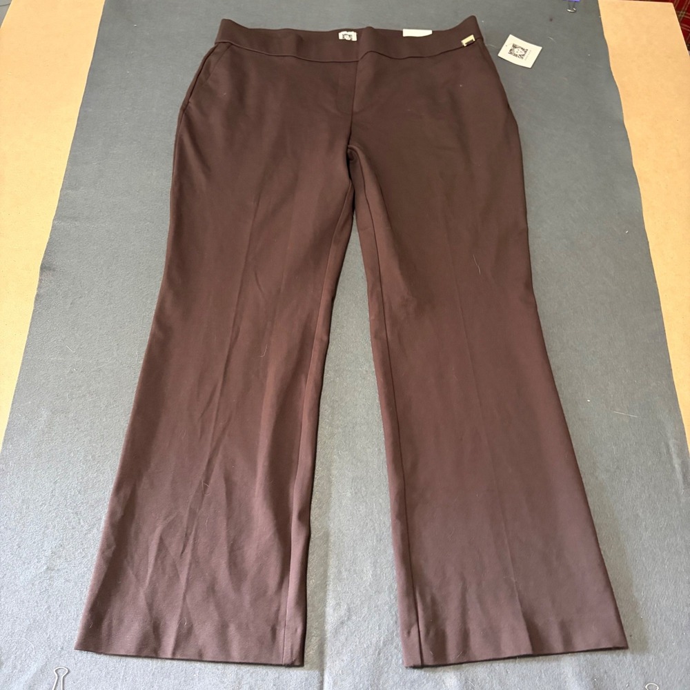 NWT Anne Klein Trouser Pants Women XL Brown Fall Core Stretch Lightweight Work